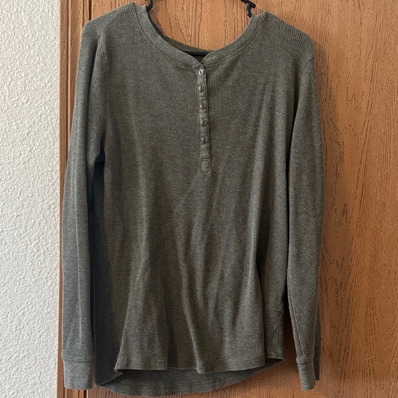 Natural Reflections Tops - Natural Reflections Olive Green Ribbed Henley Long Sleeve Top